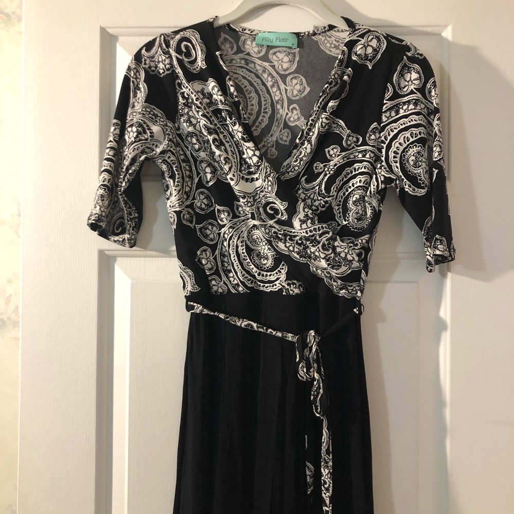 Black and white knee length dress